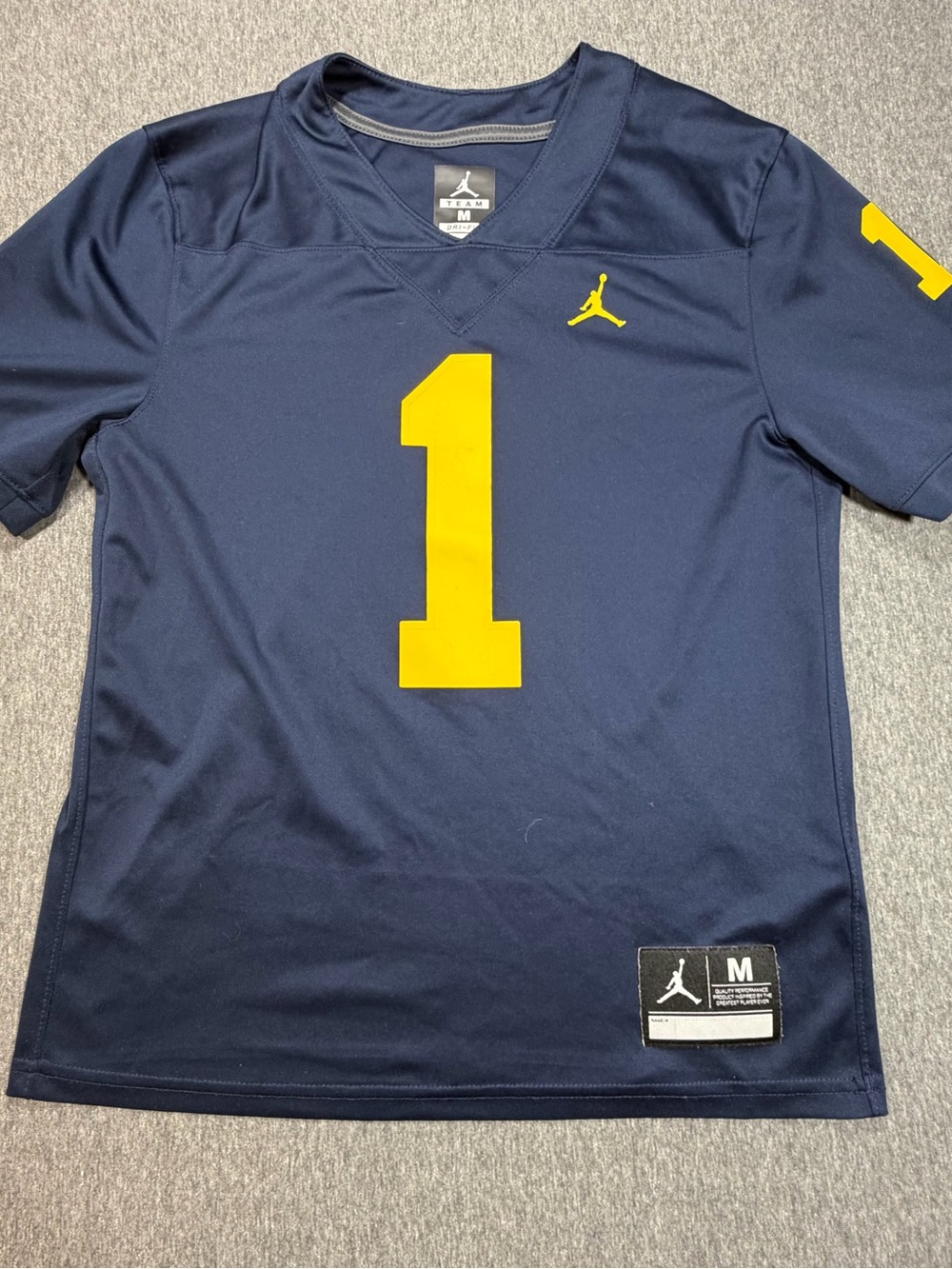 Jordan Michigan Wolverines #1 Navy Blue Football Jersey Youth Med 10-12